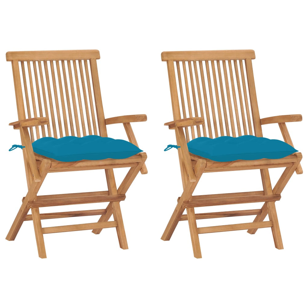 vidaXL Garden Chairs with Light Blue Cushions 2 pcs. Solid Teak Wood