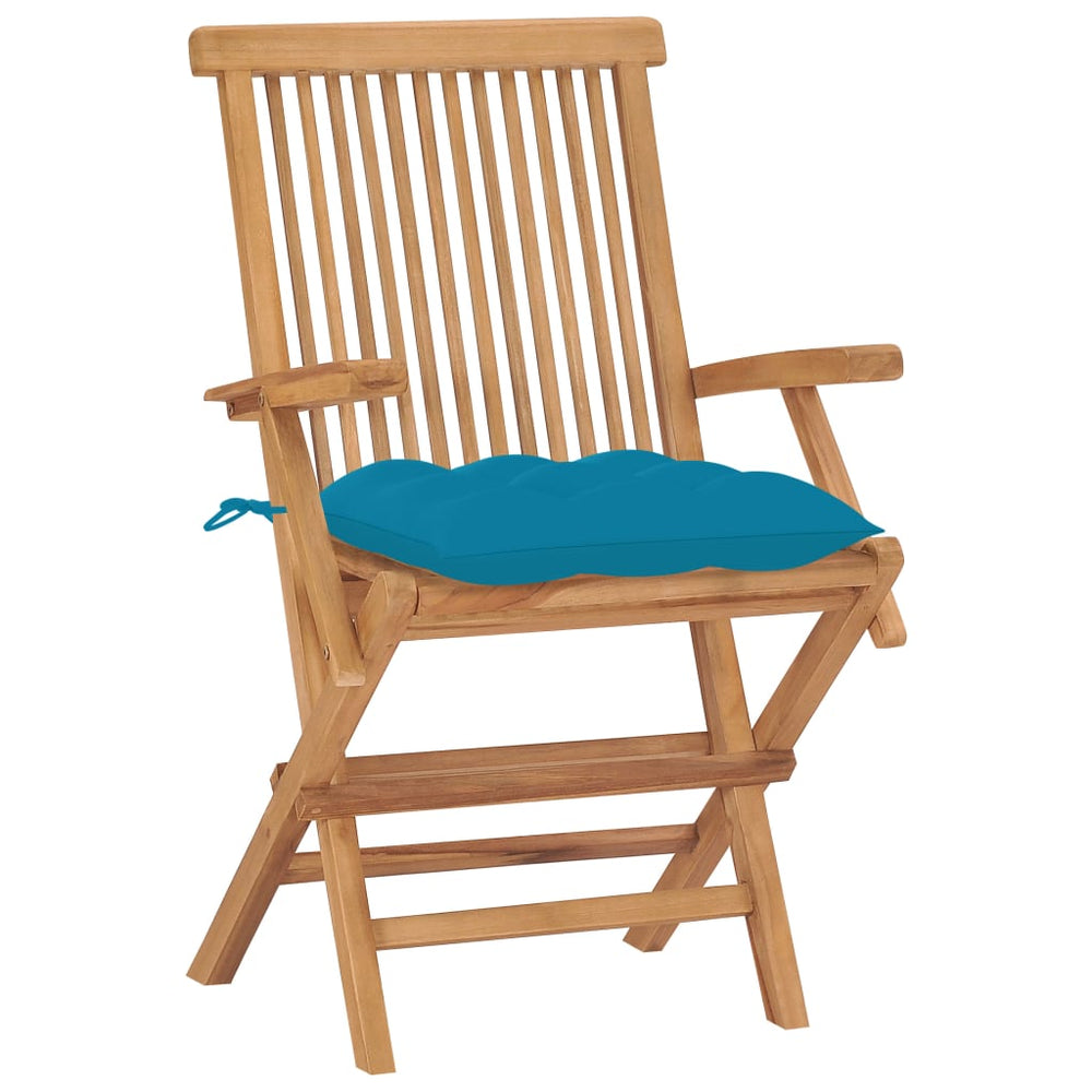 vidaXL Garden Chairs with Light Blue Cushions 2 pcs. Solid Teak Wood