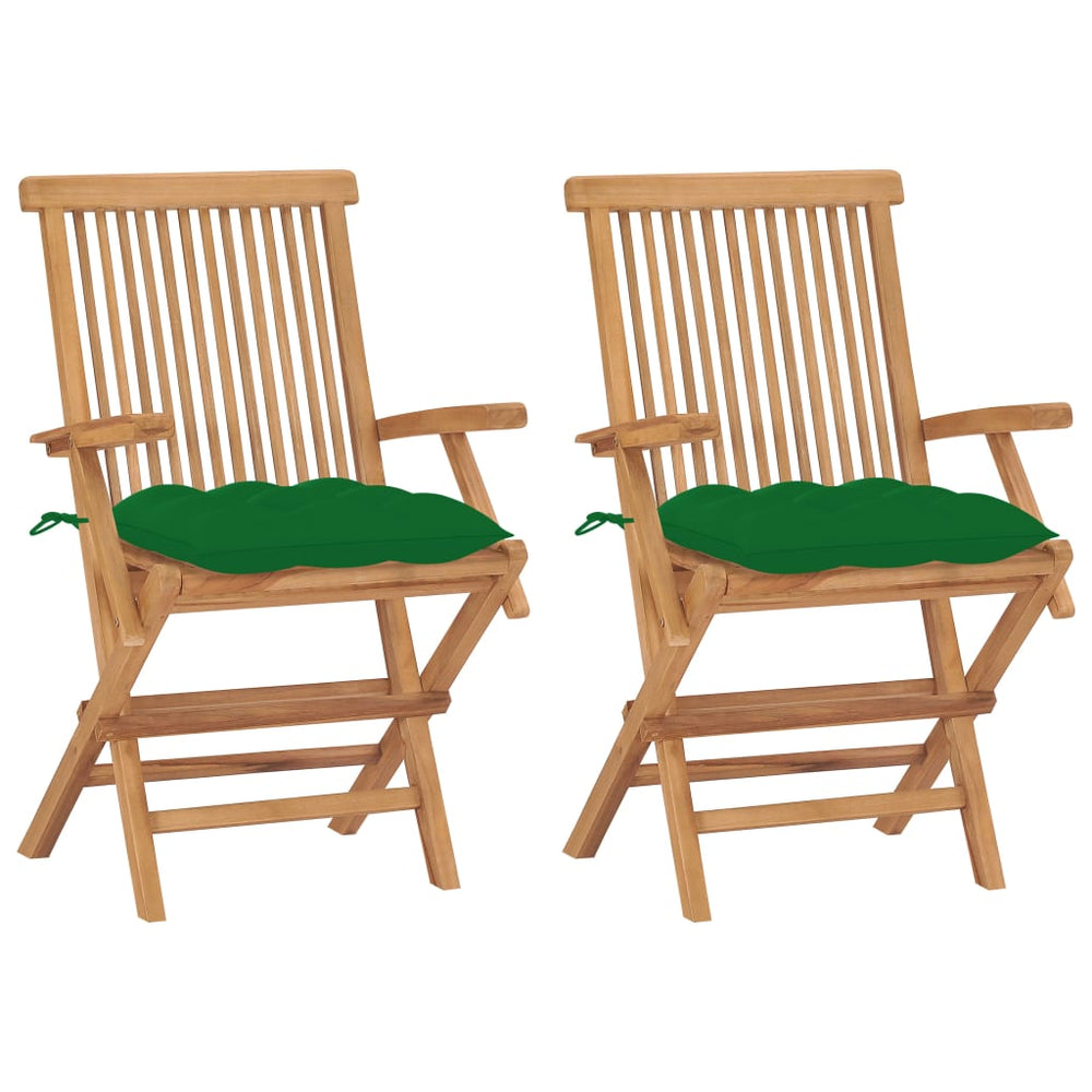 vidaXL Garden Chairs with Green Cushions 2 pcs. Solid Teak Wood