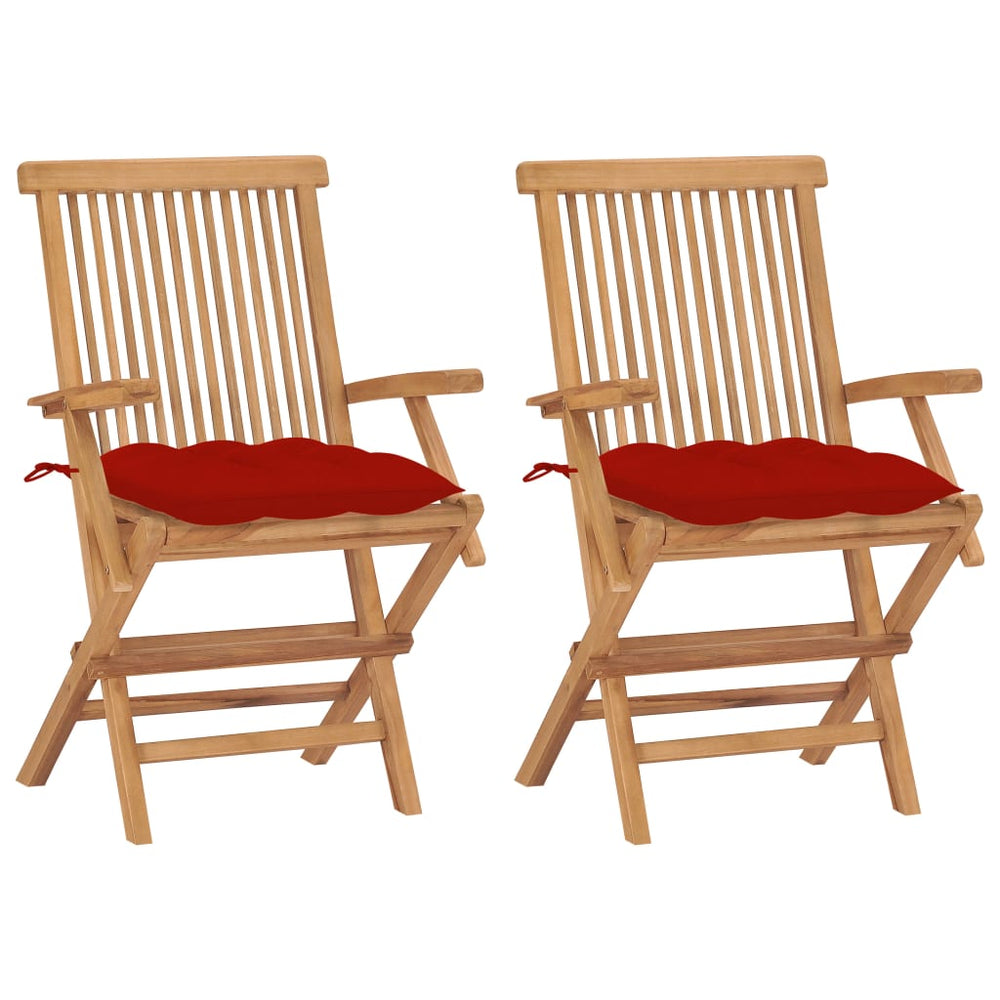 vidaXL Garden Chairs with Red Cushions 2 pcs. Solid Teak Wood