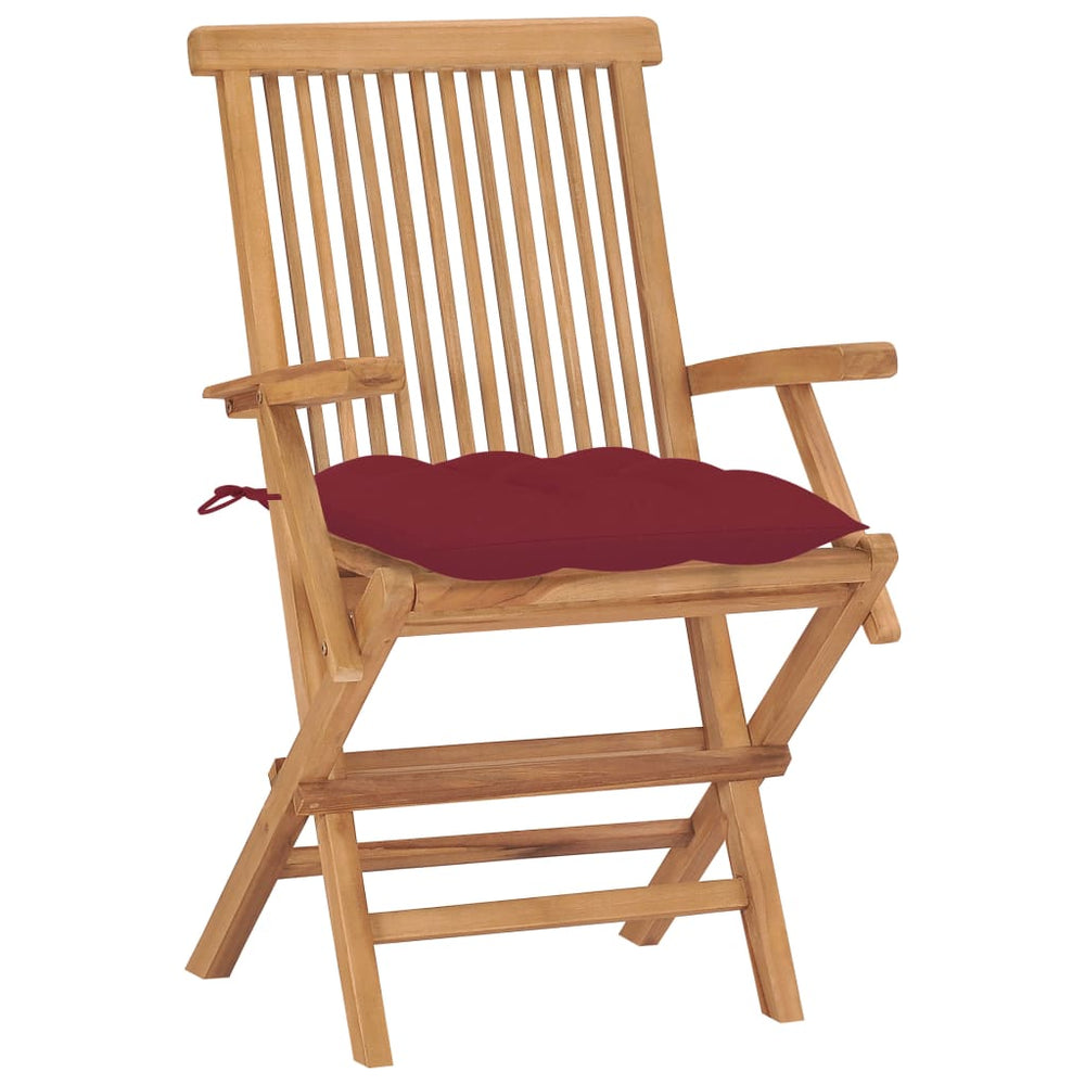 vidaXL Garden Chairs with Wine Red Cushions 2 pcs Solid Teak Wood
