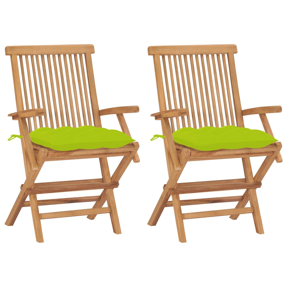 vidaXL Garden Chairs with Light Green Cushions 2 pcs. Solid Teak Wood