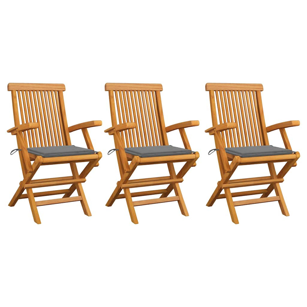 vidaXL Garden Chairs with Grey Cushions 3 pcs. Solid Teak Wood