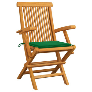 Gartenstühle mit Grünen Kissen 3 Stk. Massivholz Teak