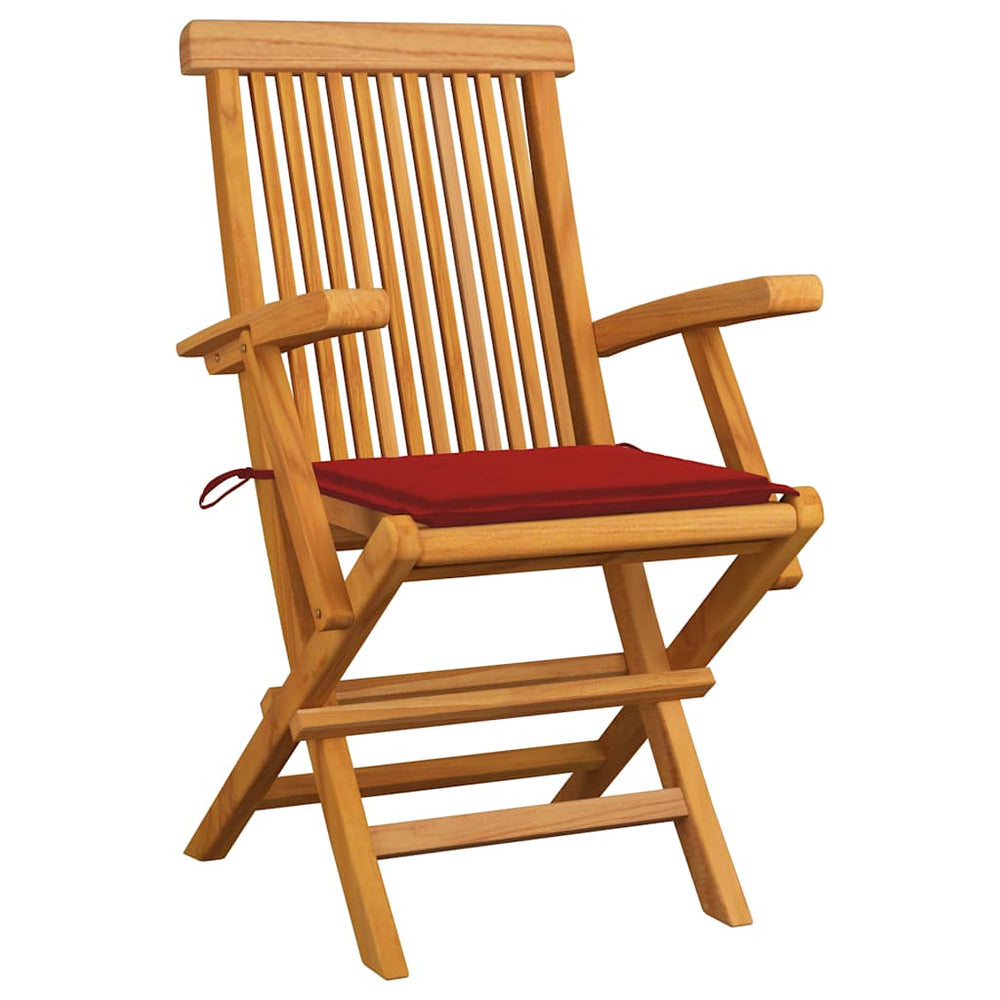 vidaXL Garden Chairs with Red Cushions 3 pcs. Solid Teak Wood