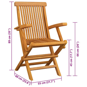 Gartenstühle mit Schwarzen Kissen 3 Stk. Massivholz Teak