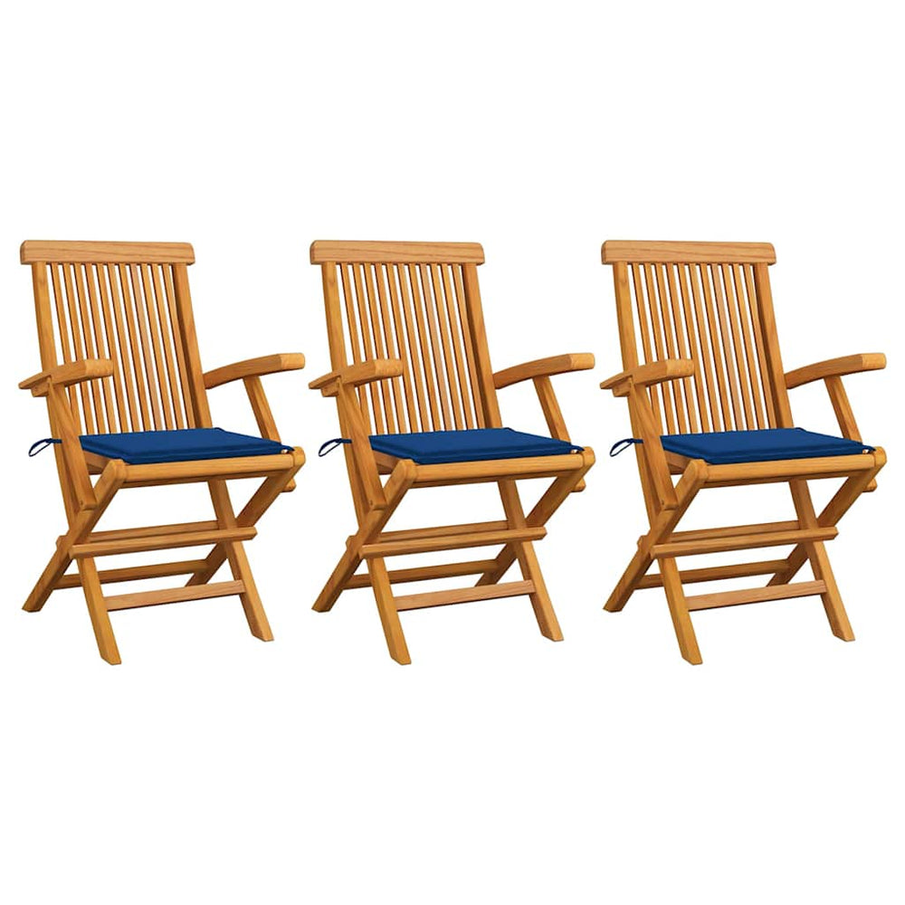 vidaXL Garden Chairs with Royal Blue Cushions 3 pcs. Solid Teak Wood