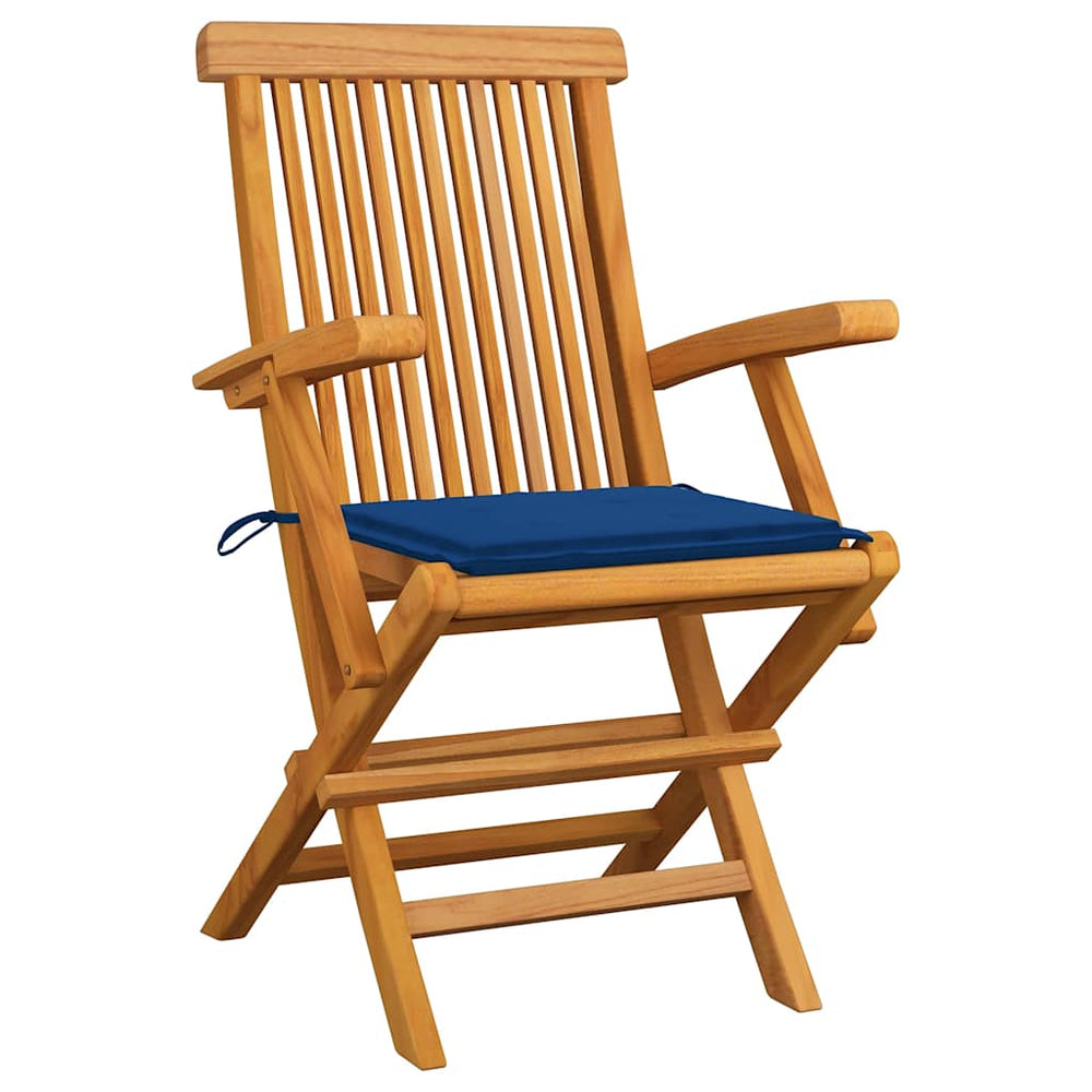 vidaXL Garden Chairs with Royal Blue Cushions 3 pcs. Solid Teak Wood