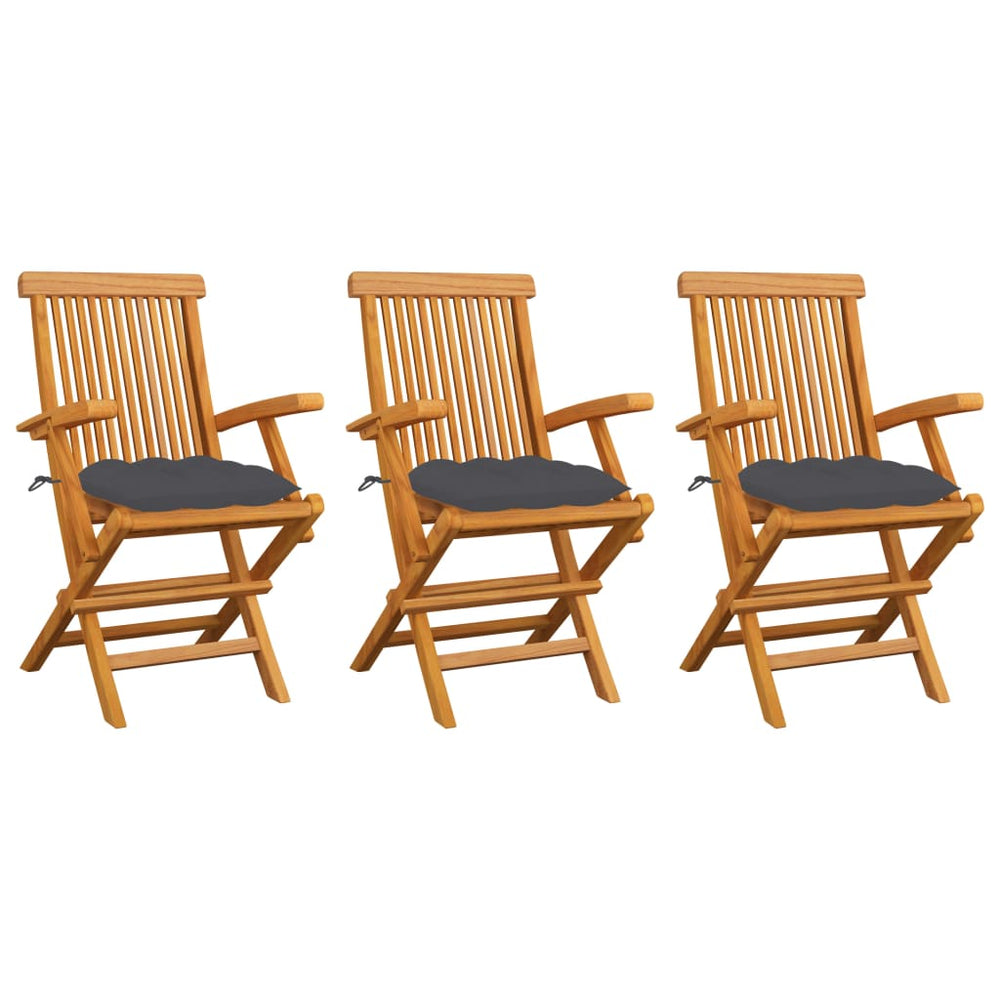vidaXL Teak Solid Wood Garden Chairs with Anthracite Cushions 3 pcs.