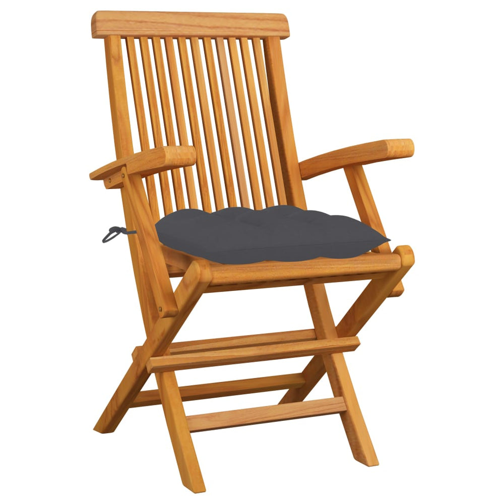 vidaXL Teak Solid Wood Garden Chairs with Anthracite Cushions 3 pcs.