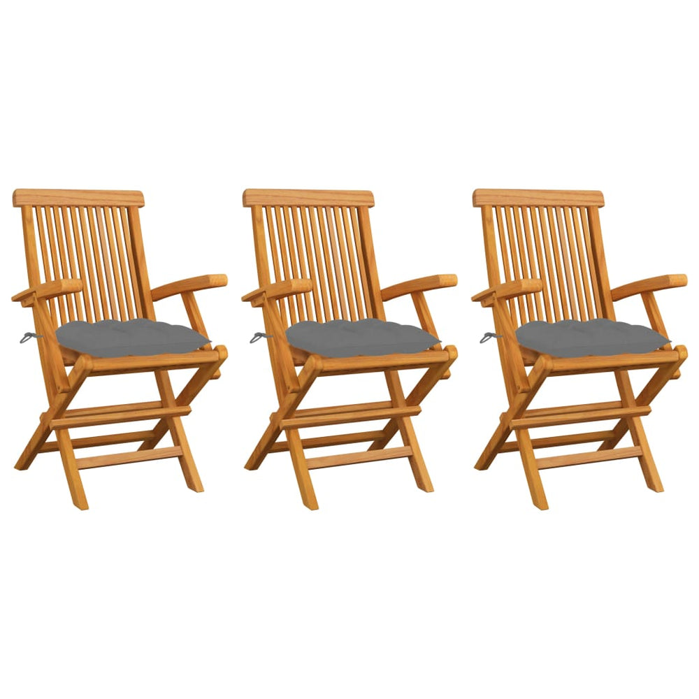 vidaXL Garden Chairs with Grey Cushions 3 pcs. Solid Teak Wood