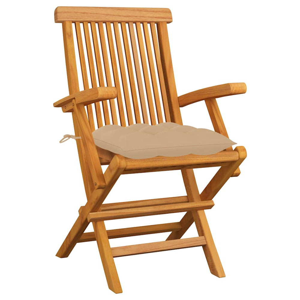 vidaXL Garden Chairs with Beige Cushions 3 pcs. Solid Teak Wood