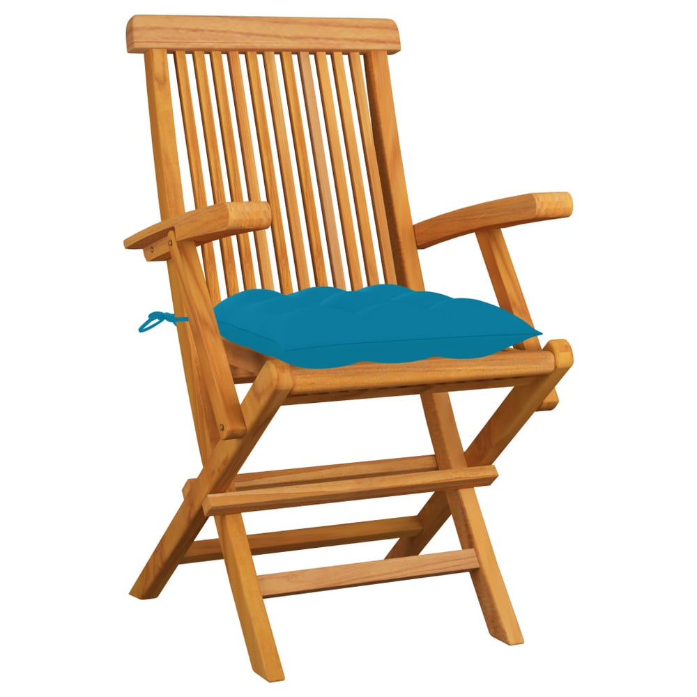 vidaXL Garden Chairs with Light Blue Cushions 3 pcs. Solid Teak Wood