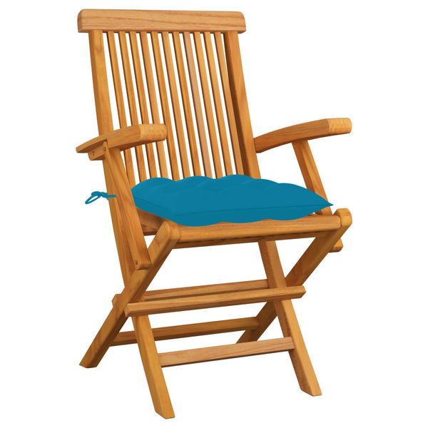 Gartenstühle mit Hellblauen Kissen 3 Stk. Massivholz Teak