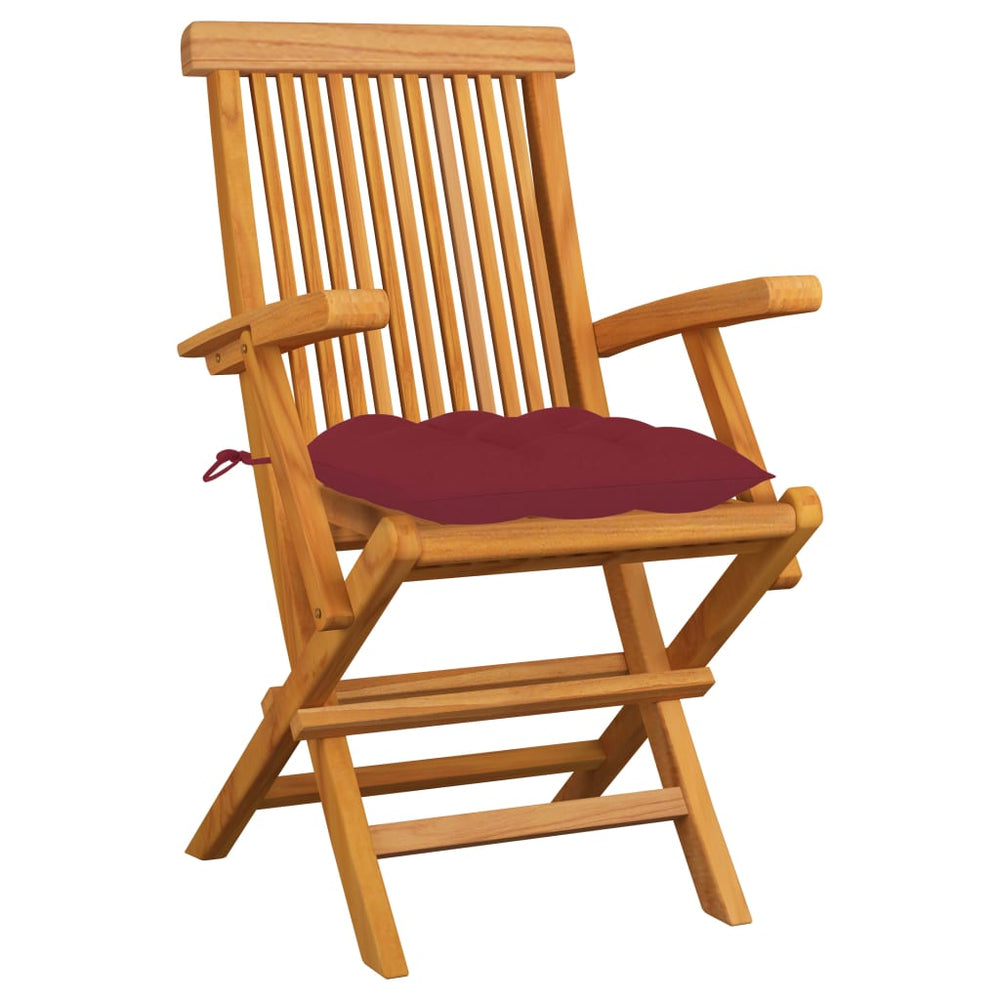 vidaXL Garden Chairs with Wine Red Cushions 3 pcs Solid Teak Wood