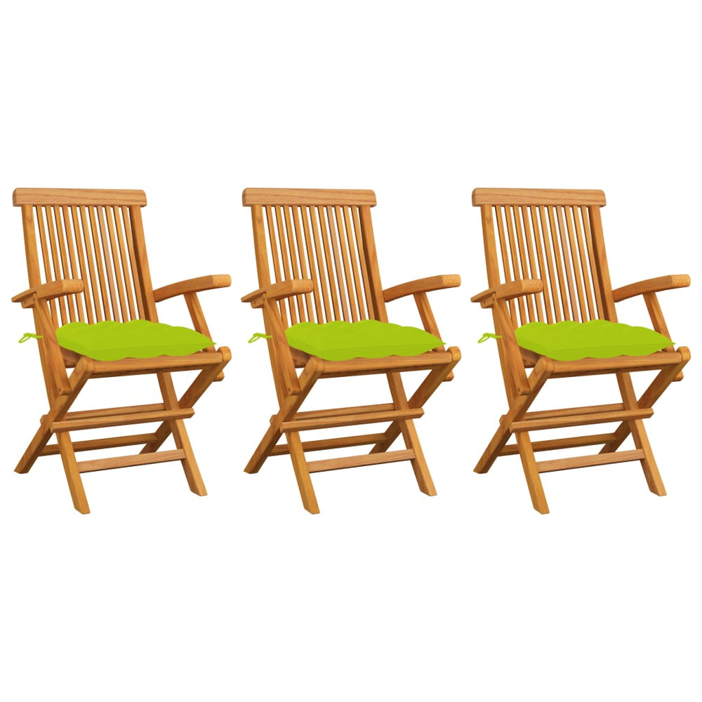 vidaXL Garden Chairs with Light Green Cushions 3 pcs. Solid Teak Wood