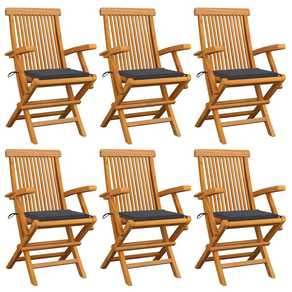 vidaXL Garden Chairs with Anthracite Cushions 6 pcs. Solid Teak Wood