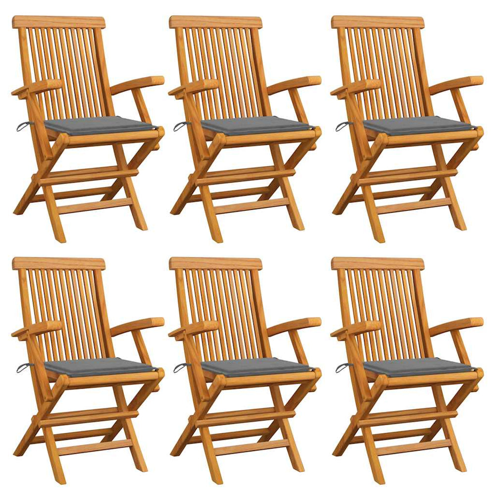 vidaXL Garden Chairs with Grey Cushions 6 pcs. Solid Teak Wood