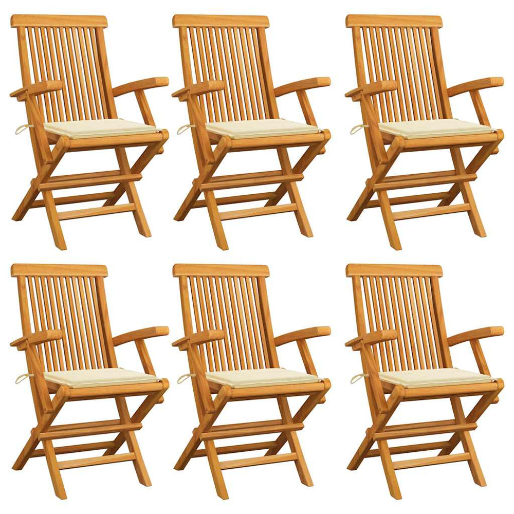 vidaXL Garden Chairs with Cream Cushions 6 pcs. Solid Teak Wood