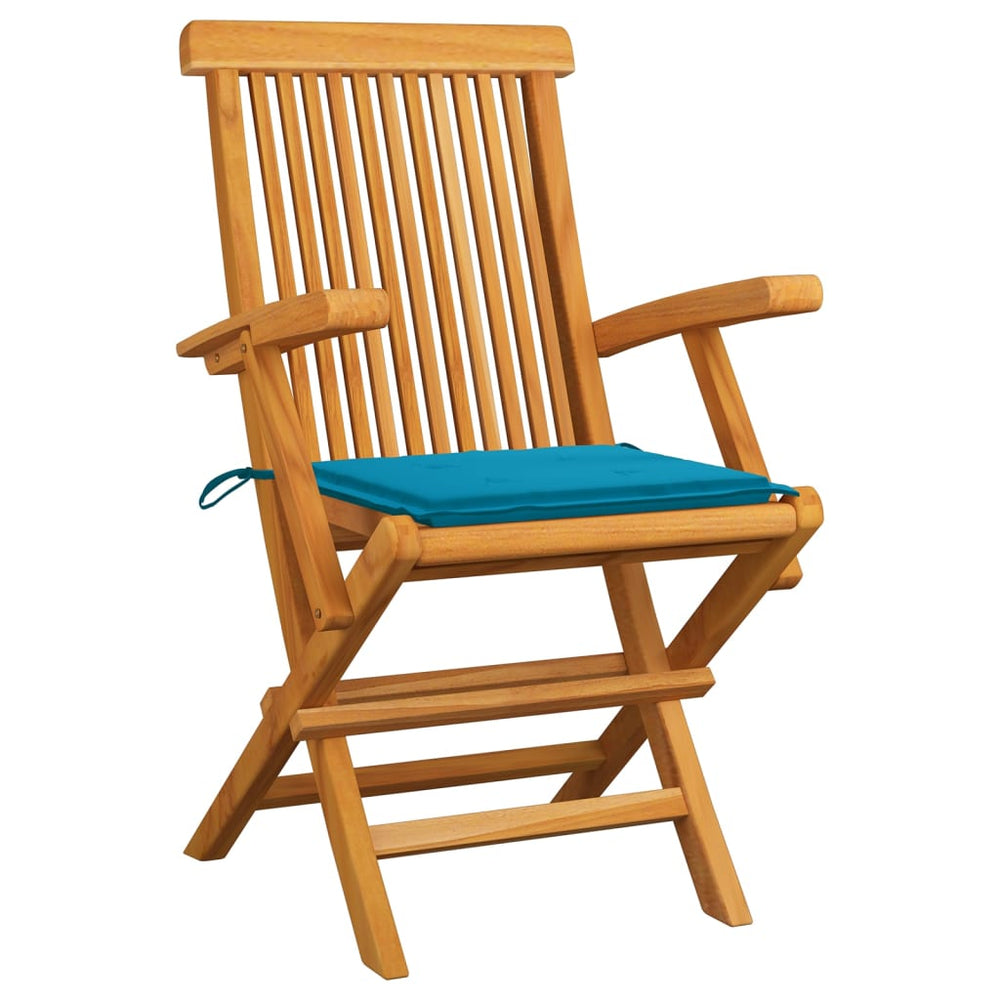 vidaXL Teak Solid Wood Garden Chairs with Blue Cushions 6 pcs.