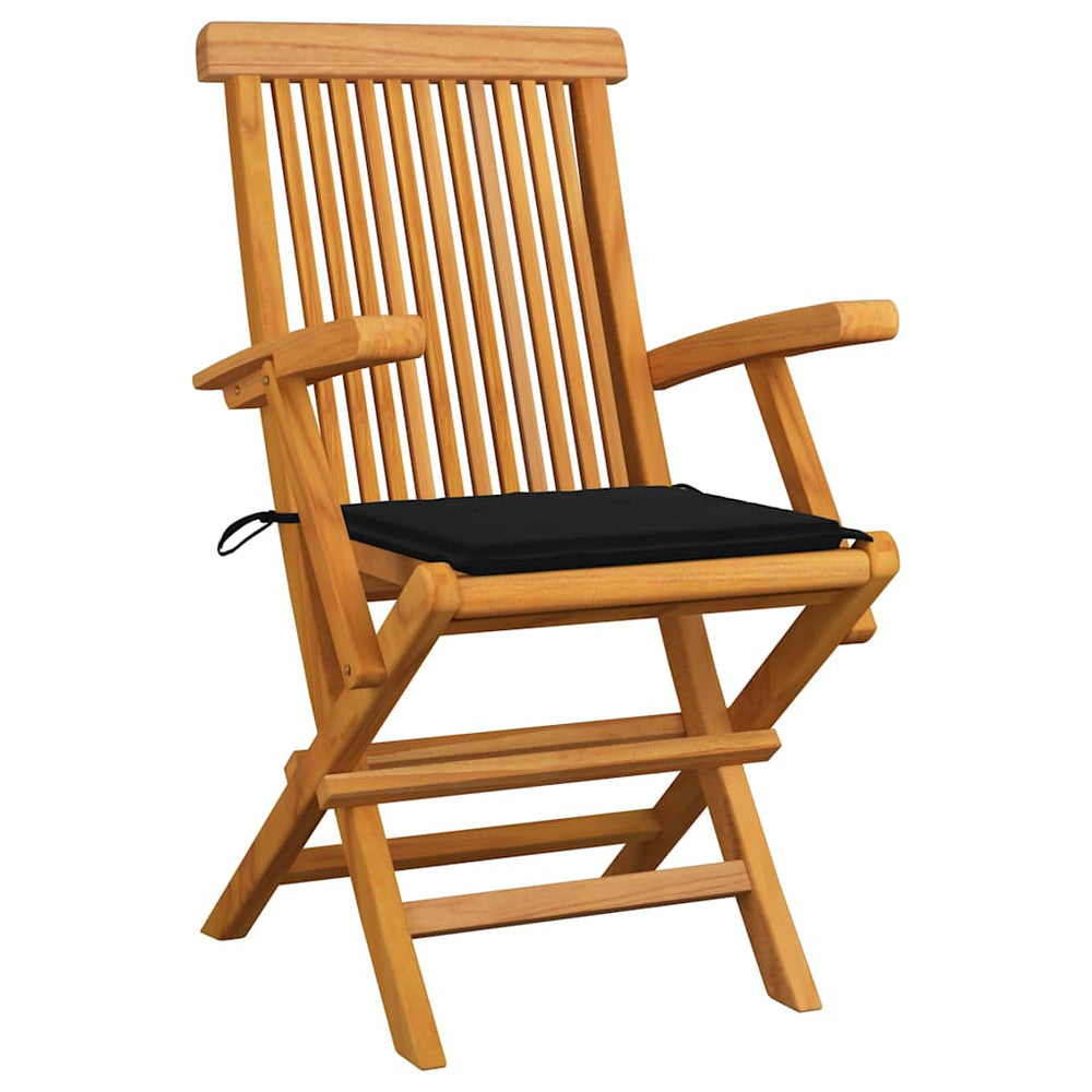 vidaXL Teak Solid Wood Garden Chairs with Black Cushions 6 pcs.