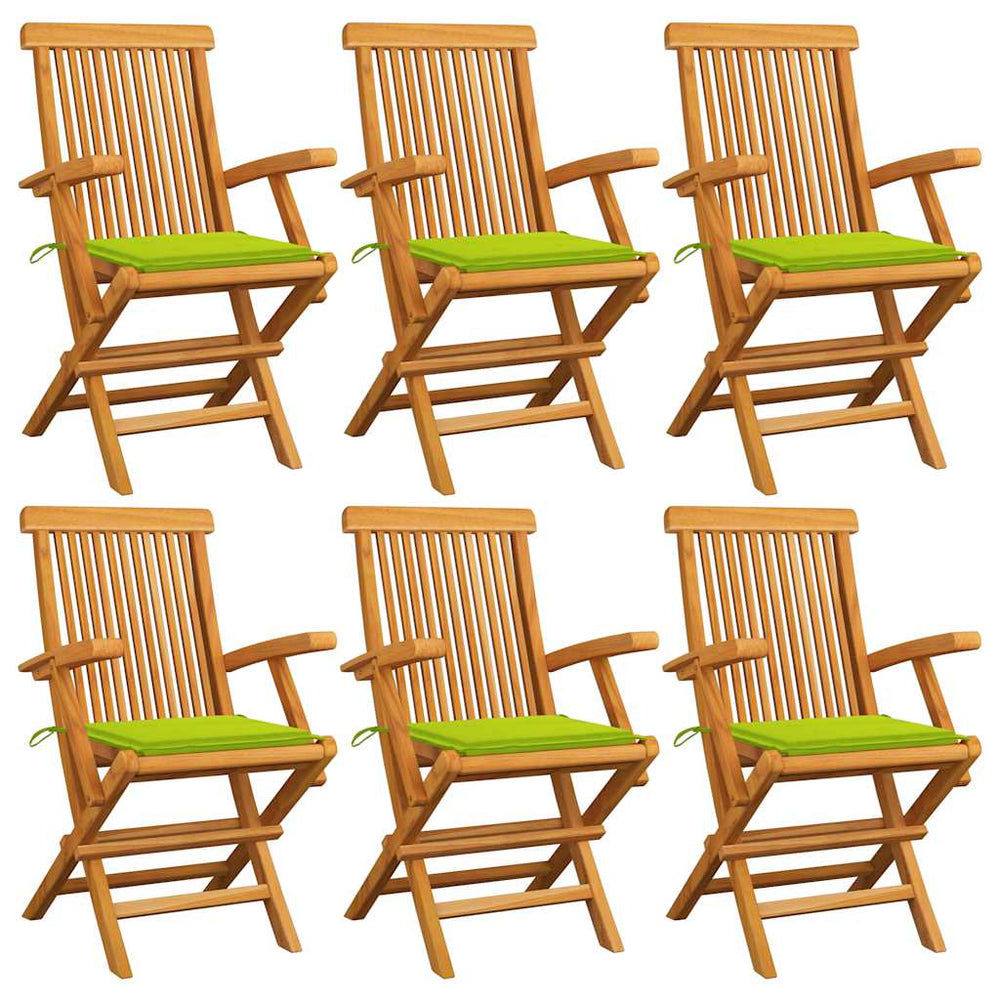 vidaXL Garden Chairs with Light Green Cushions 6 pcs. Solid Teak Wood