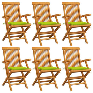 Gartenstühle mit Hellgrünen Kissen 6 Stk. Massivholz Teak