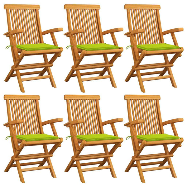 Gartenstühle mit Hellgrünen Kissen 6 Stk. Massivholz Teak