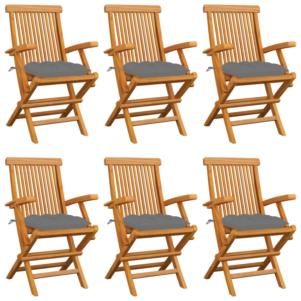 vidaXL Garden Chairs with Grey Cushions 6 pcs. Solid Teak Wood