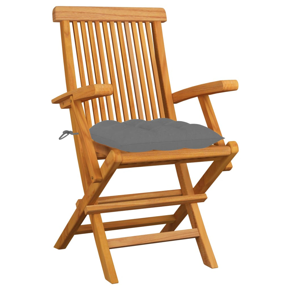 vidaXL Garden Chairs with Grey Cushions 6 pcs. Solid Teak Wood