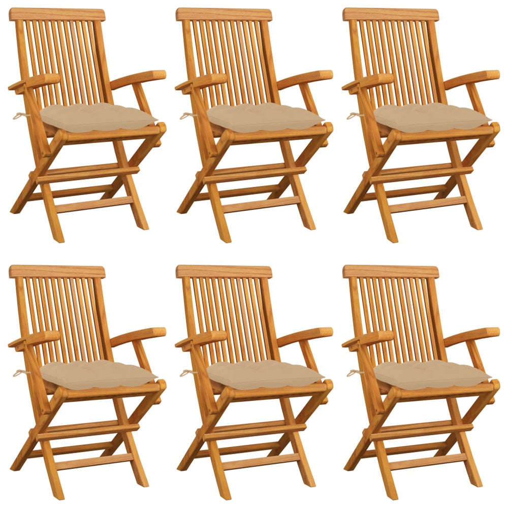 vidaXL Garden Chairs with Beige Cushions 6 pcs. Solid Teak Wood