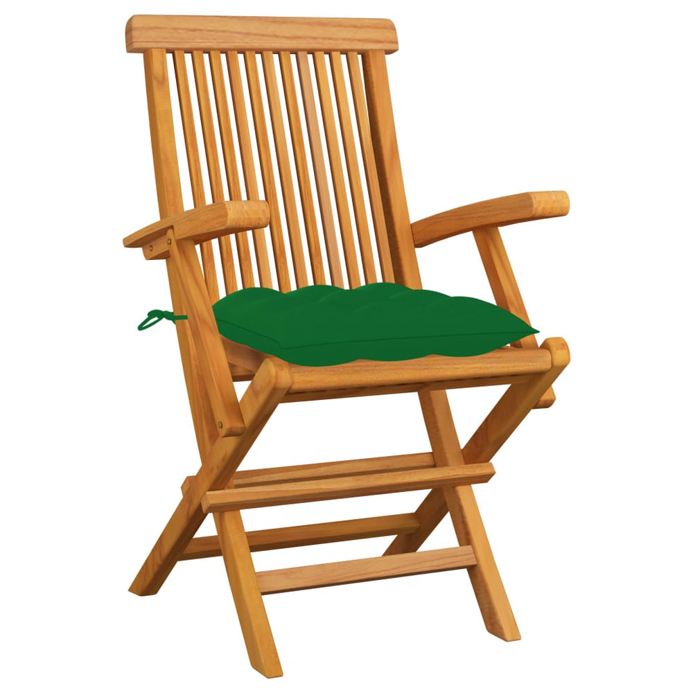 vidaXL Garden Chairs with Green Cushions 6 pcs. Solid Teak Wood