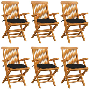Gartenstühle mit Schwarzen Kissen 6 Stk. Massivholz Teak