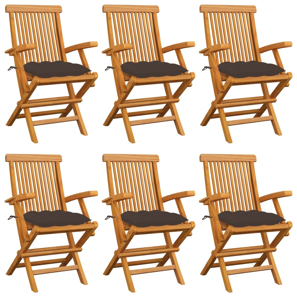 vidaXL Garden Chairs with Taupe Cushions 6 pcs. Solid Teak Wood