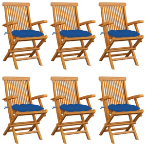 Gartenstühle mit Blauen Kissen 6 Stk. Massivholz Teak