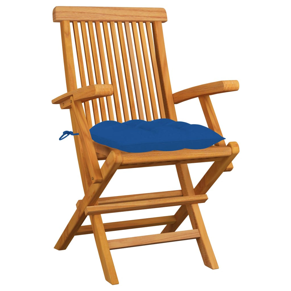 vidaXL Teak Solid Wood Garden Chairs with Blue Cushions 6 pcs.