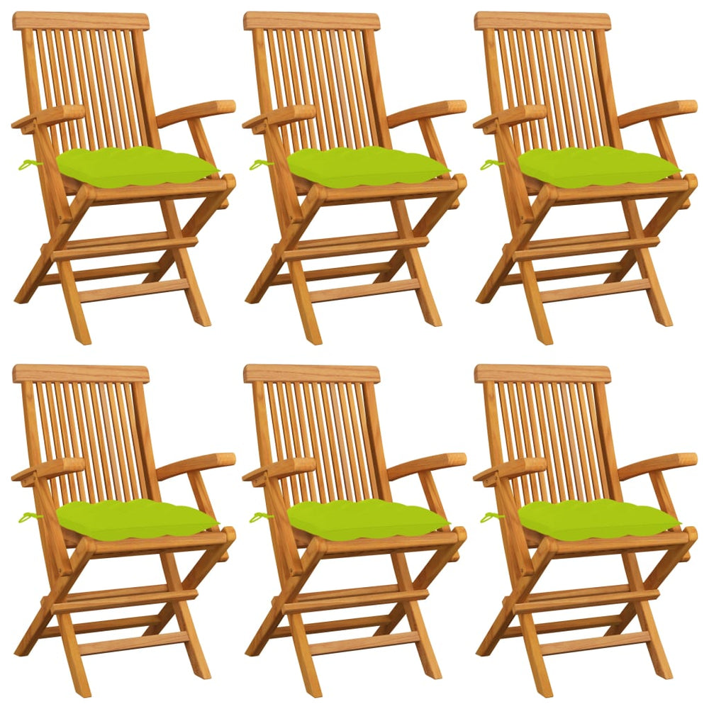 vidaXL Garden Chairs with Light Green Cushions 6 pcs. Solid Teak Wood