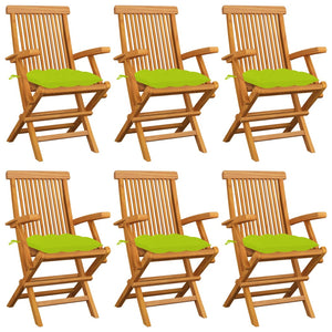 Gartenstühle mit Hellgrünen Kissen 6 Stk. Massivholz Teak