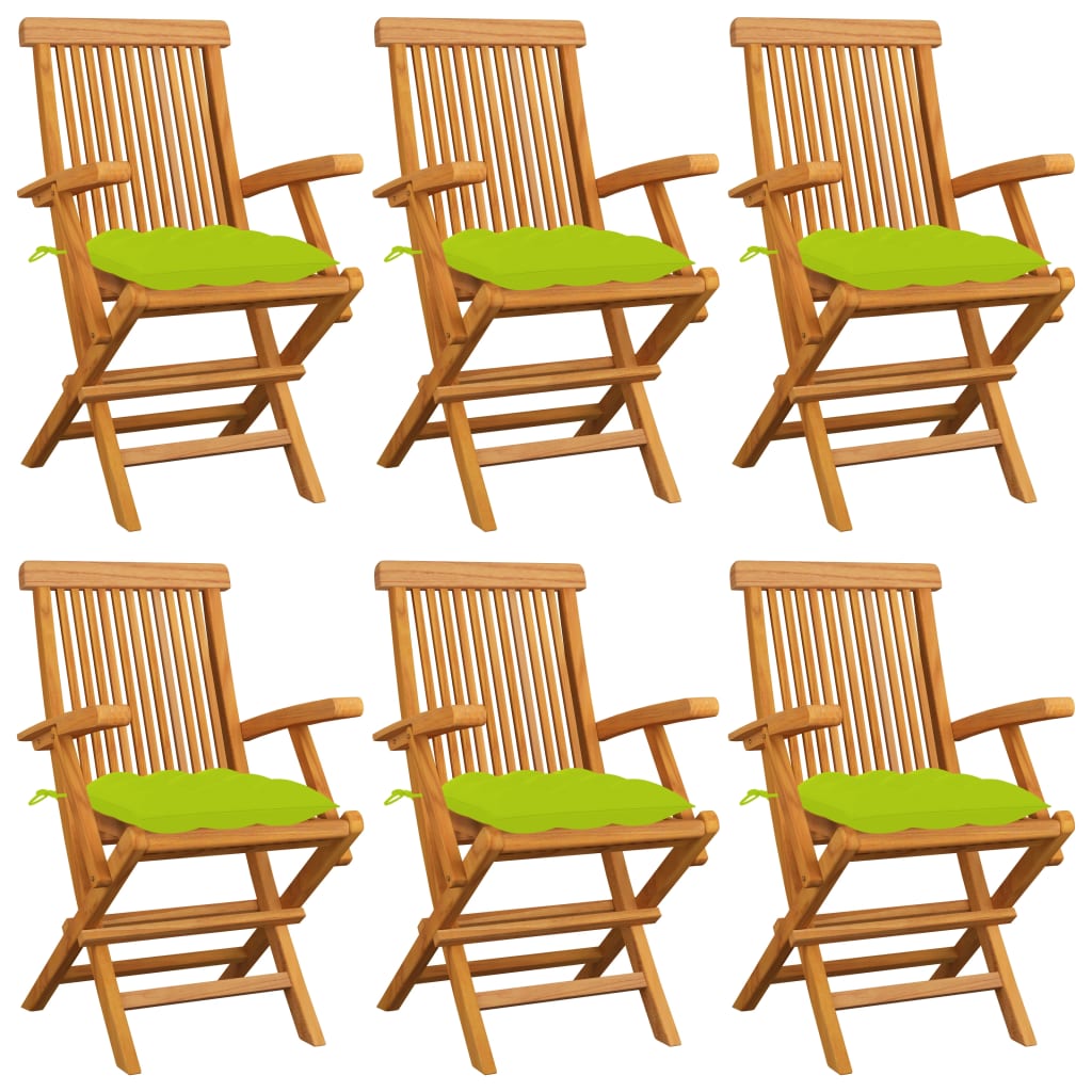 Gartenstühle mit Hellgrünen Kissen 6 Stk. Massivholz Teak