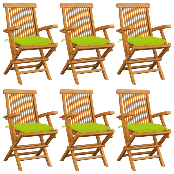 Gartenstühle mit Hellgrünen Kissen 6 Stk. Massivholz Teak