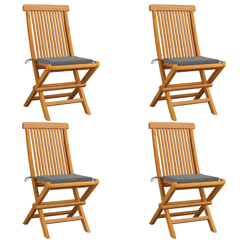 vidaXL Garden Chairs with Grey Cushions 4 pcs Solid Teak Wood