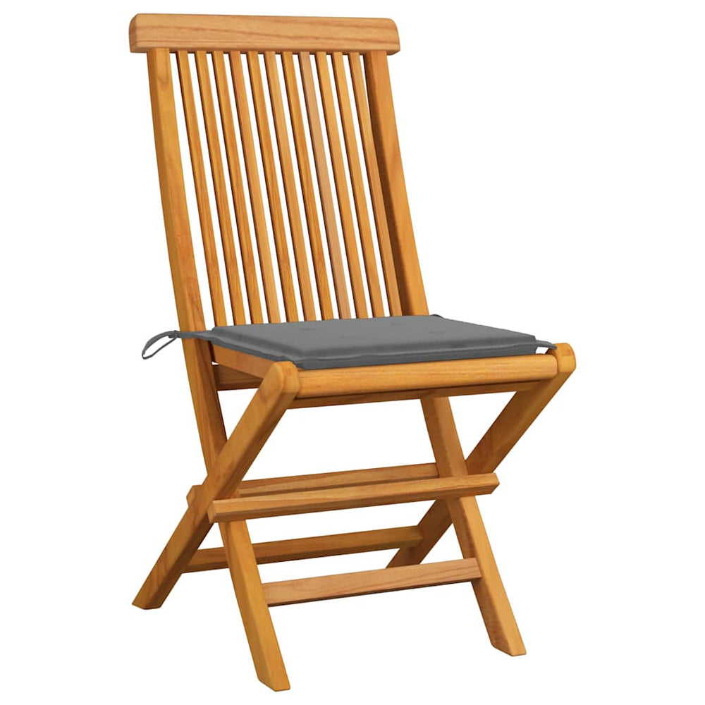 vidaXL Garden Chairs with Grey Cushions 4 pcs Solid Teak Wood