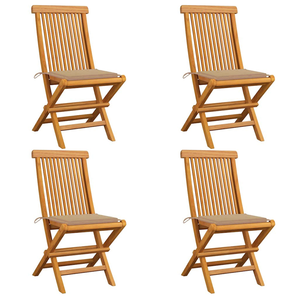 vidaXL Garden Chairs with Beige Cushions 4 pcs. Solid Teak Wood