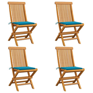 Gartenstühle mit Blauen Kissen 4 Stk. Teak Massivholz