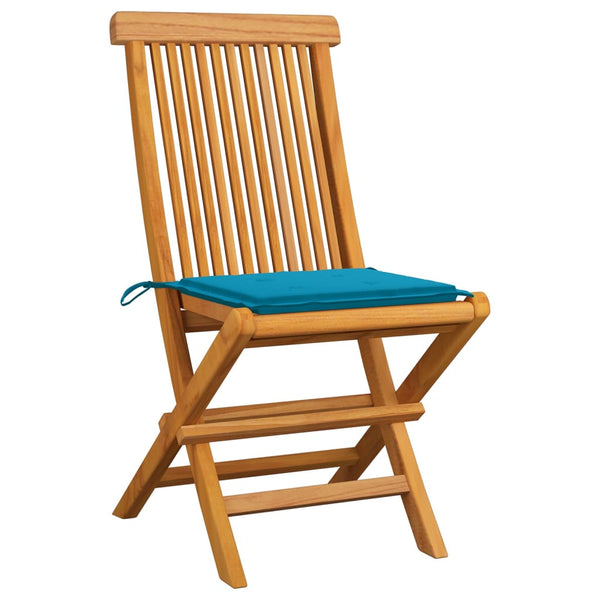 Gartenstühle mit Blauen Kissen 4 Stk. Teak Massivholz