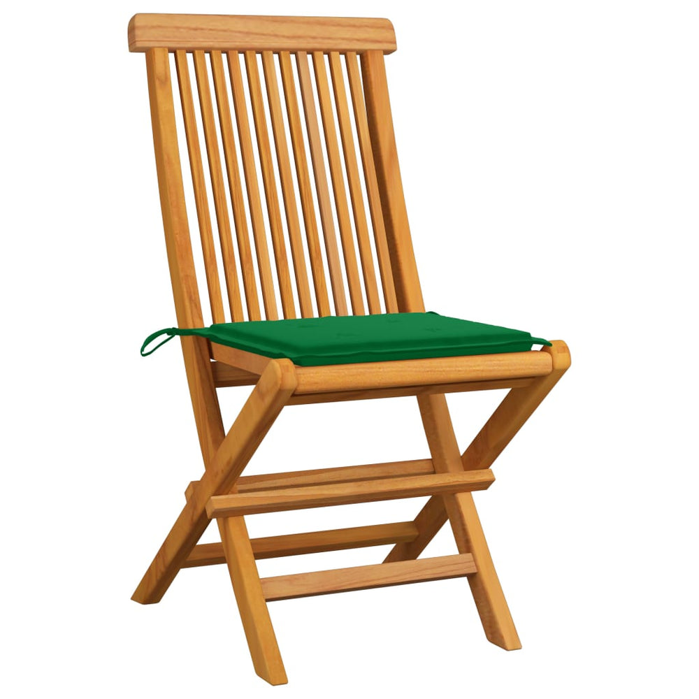vidaXL Garden Chairs with Green Cushions 4 pcs. Solid Teak Wood