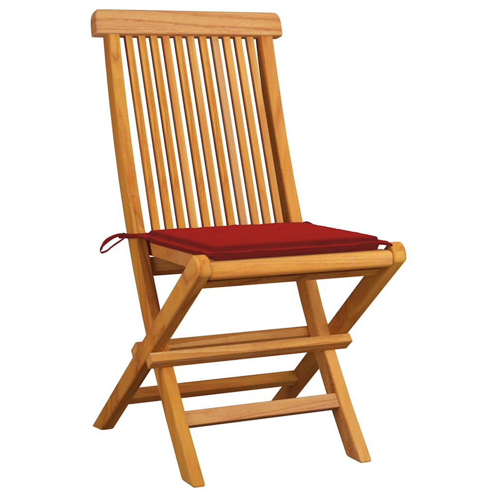 vidaXL Garden Chairs with Red Cushions 4 pcs. Solid Teak Wood