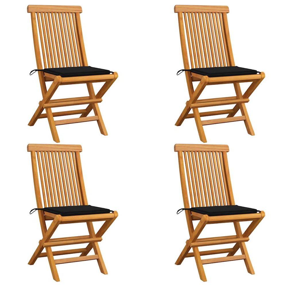 vidaXL Garden Chairs with Black Cushions 4 pcs Solid Teak Wood