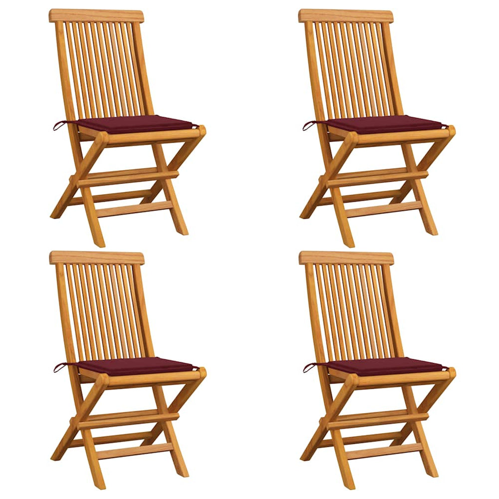 vidaXL Garden Chairs with Wine Red Cushions 4 pcs. Solid Teak Wood