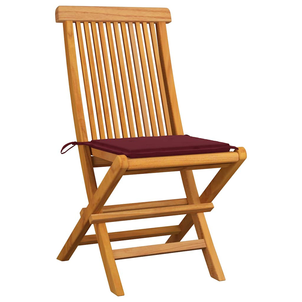 vidaXL Garden Chairs with Wine Red Cushions 4 pcs. Solid Teak Wood